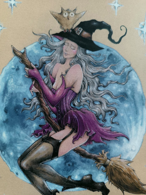 A5 card SORCIERE TRES CHOUETTE